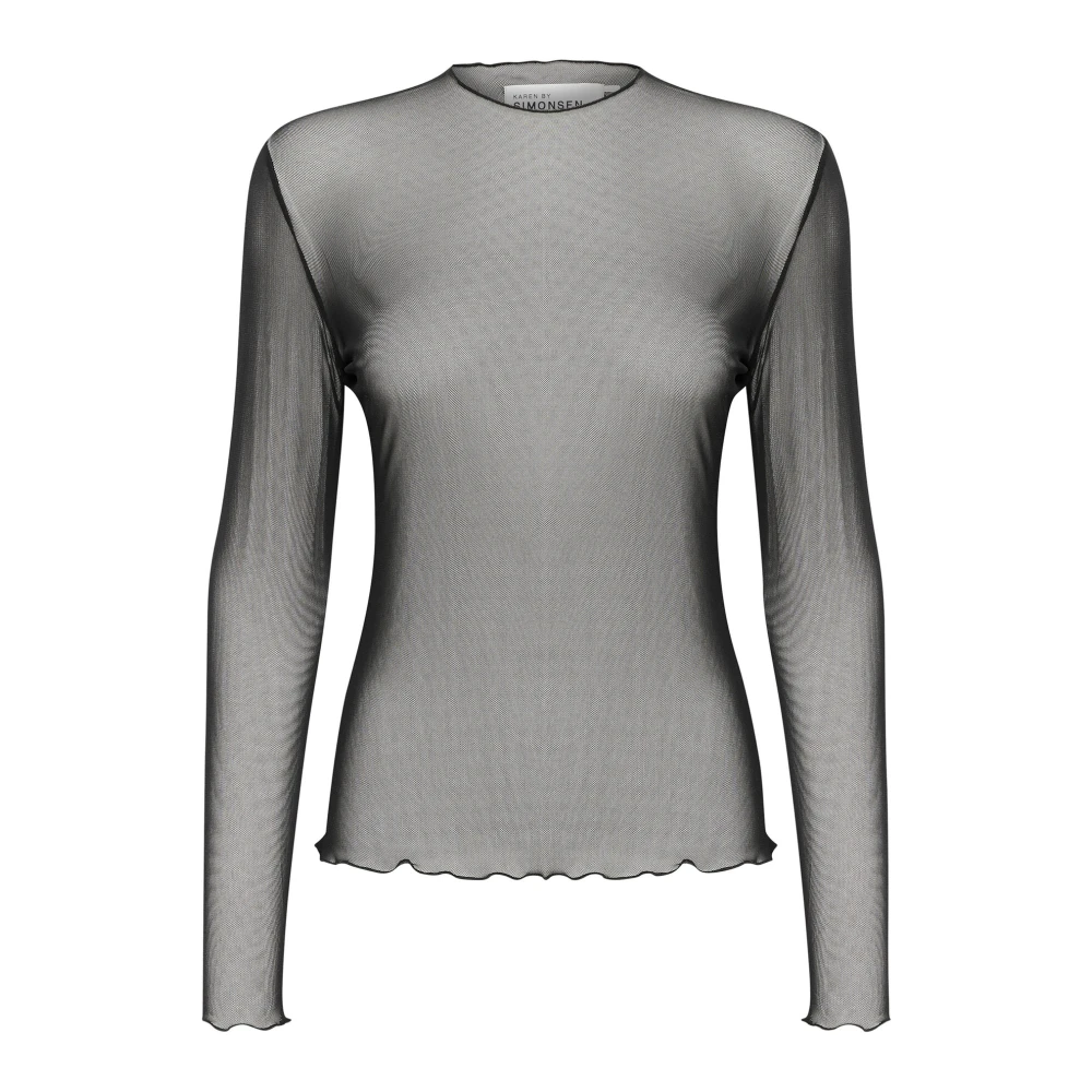 Karen by Simonsen Eenvoudige Mesh Top met Lange Mouwen Black Dames