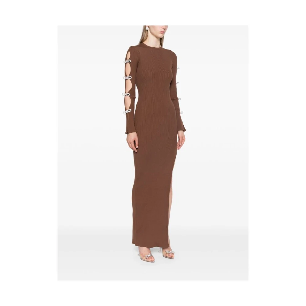 Mach & Mach Kristalversierde Geribbelde Gebreide Jurk Brown Dames