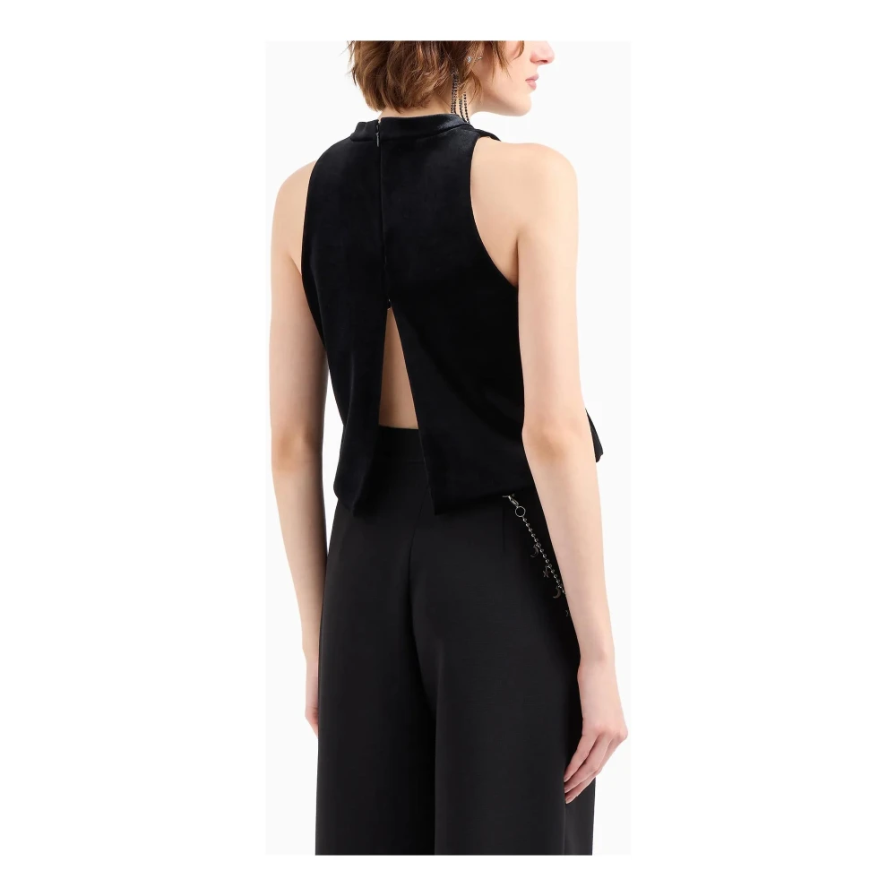 Emporio Armani Zwarte Mouwloze Top met Zijden Organza Ruches Black Dames