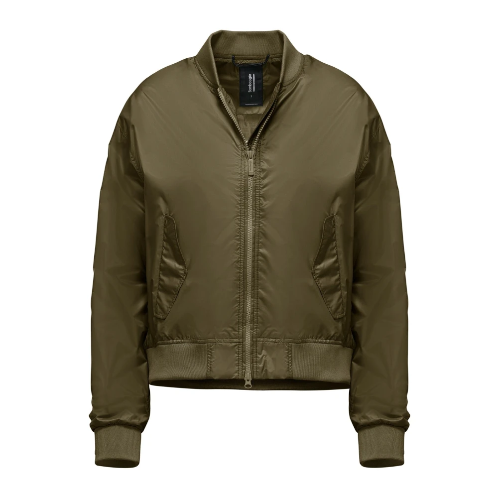 Bomboogie Donna Verde Giacca Bomber In Nylon Lucido Con Colletto