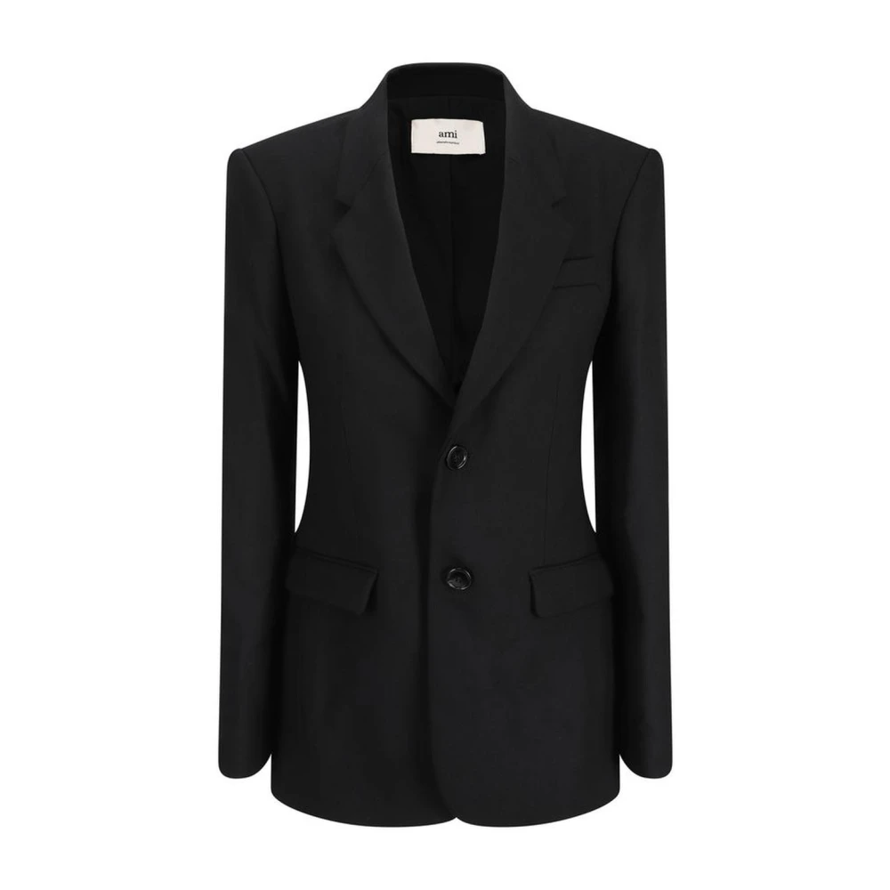 Ami Paris Gestructureerde wollen blazerjas met revers Black Dames