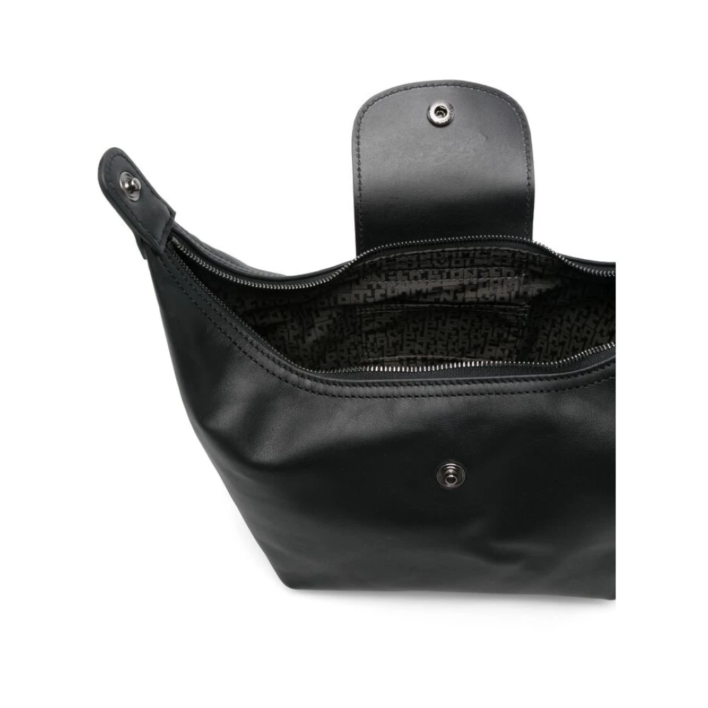 Longchamp Zwarte Kalfsleren Tas met Overslag Black Dames