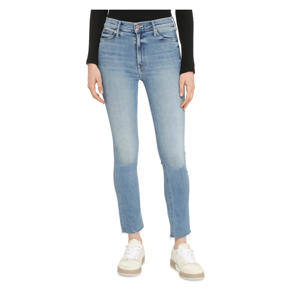 Mother Dazzler Straight Leg Jeans met Frayed Hem Blue Dames