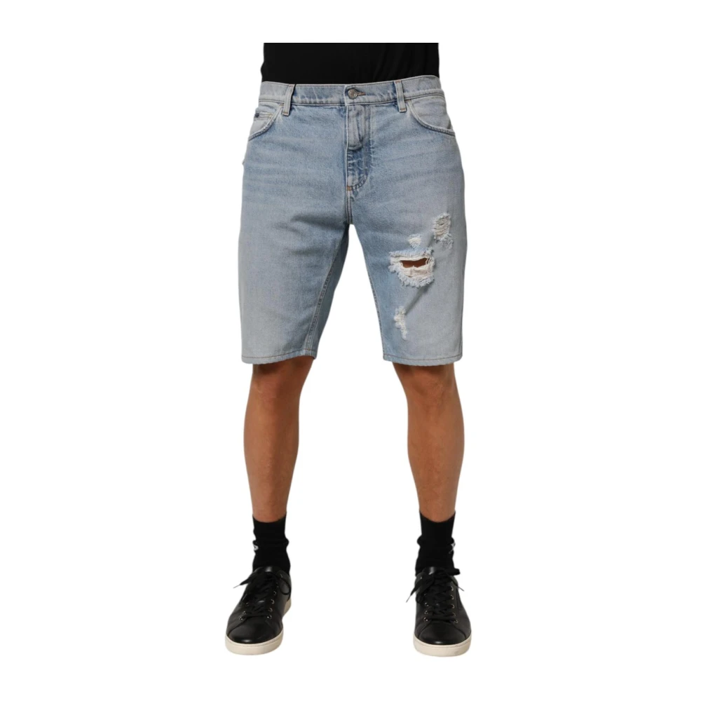 Dolce & Gabbana Men's Blue Distressed Denim Bermuda Shorts