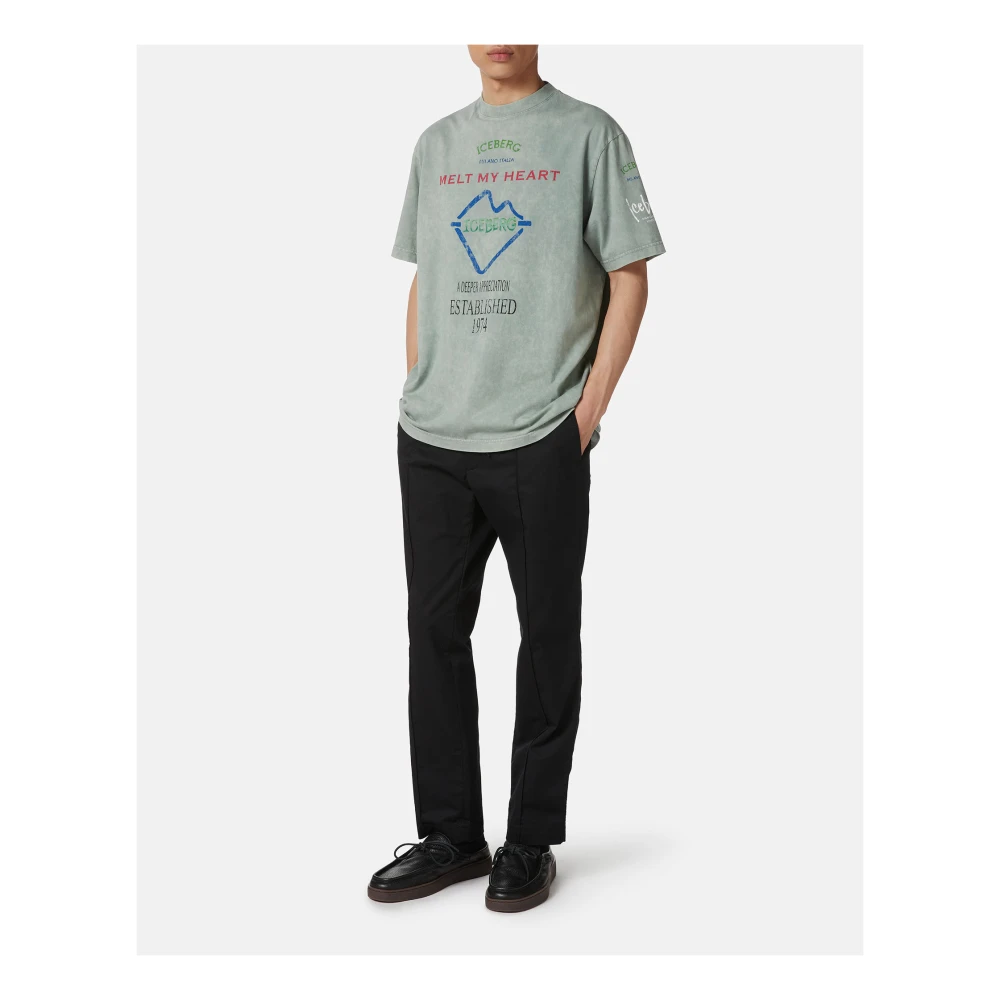 Iceberg Relaxed fit mintgroene katoenen jersey T-shirt Green Heren