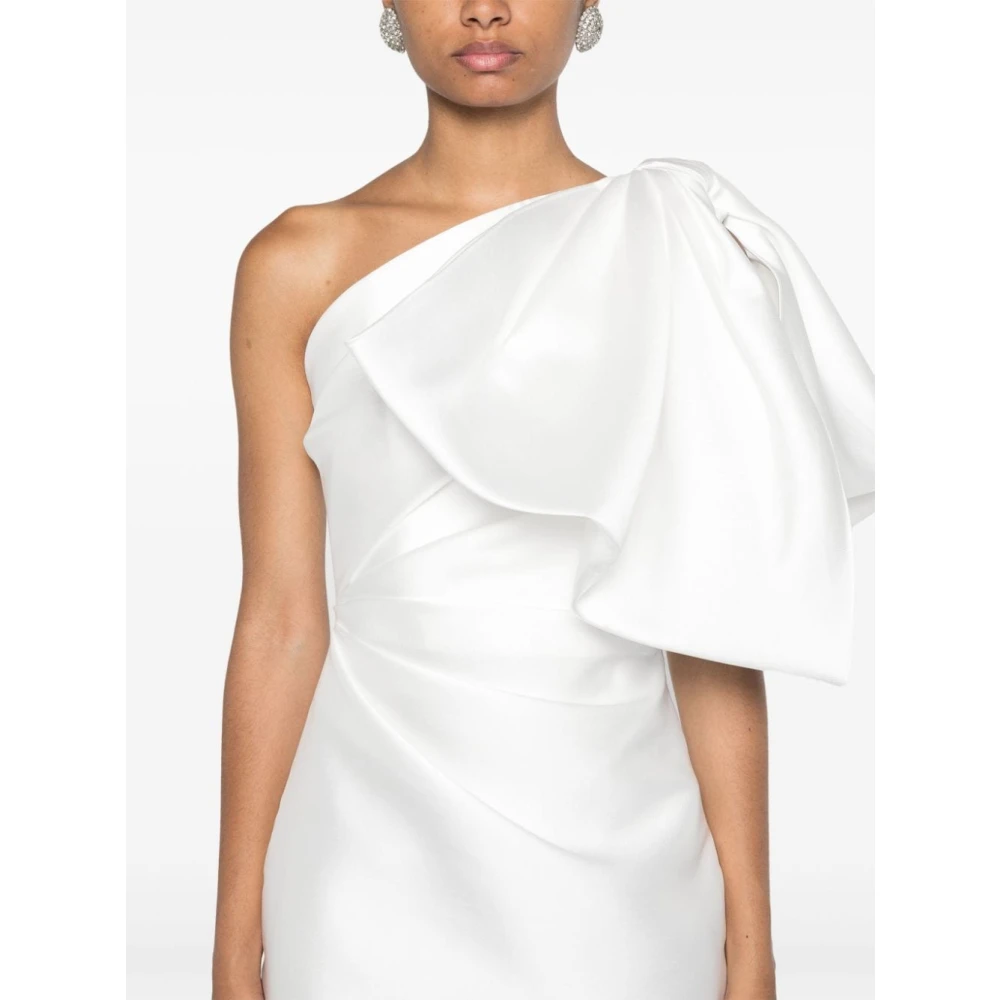 Solace London Witte Maxi Jurk met Eén Schouder en Strikdetail White Dames