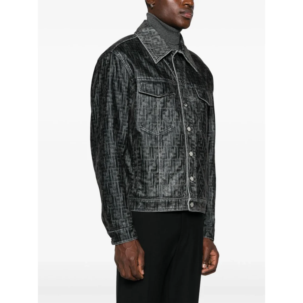 Fendi Denim jack met FF-motief Black Heren
