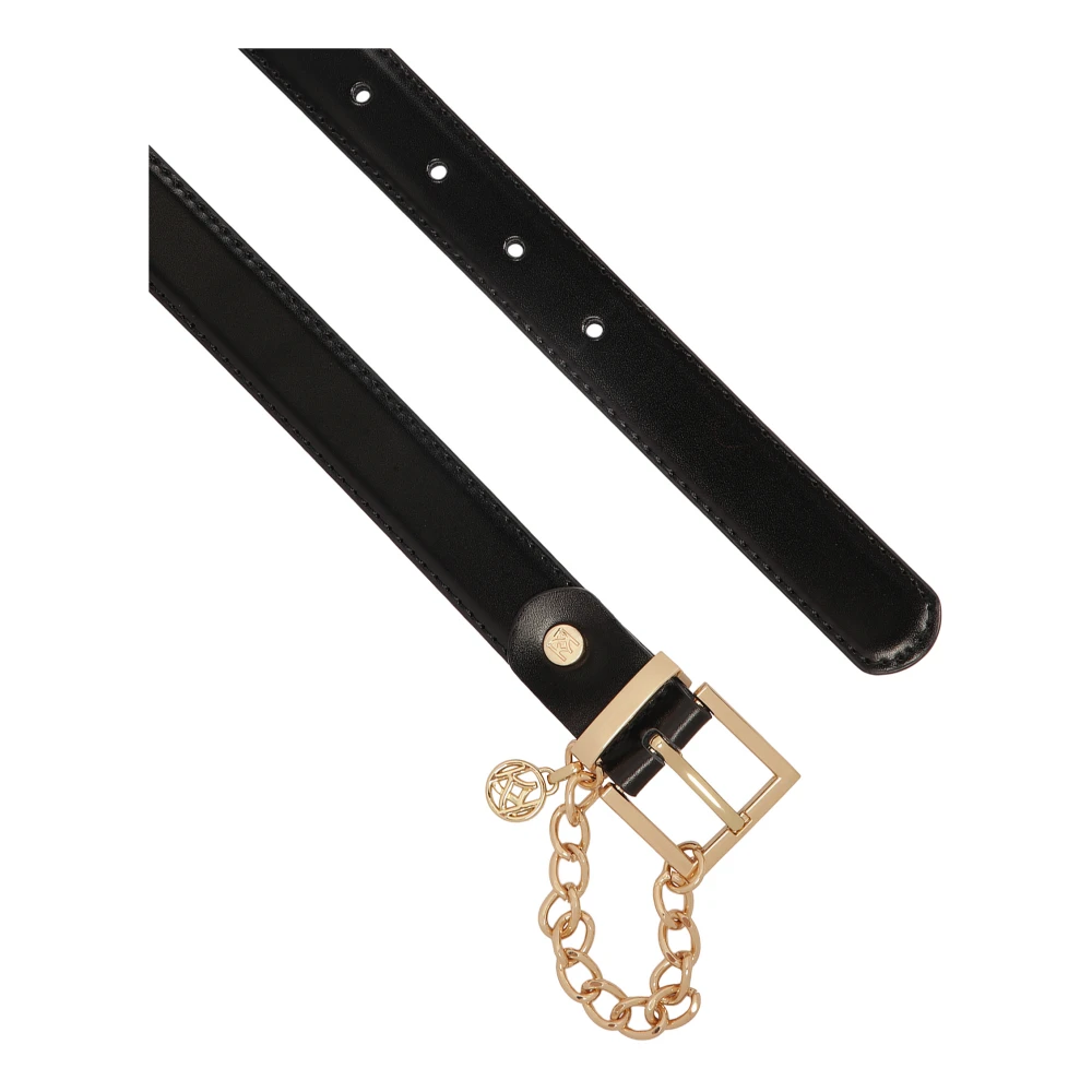 Kazar Smalle zwarte leren riem met ketting Black Dames