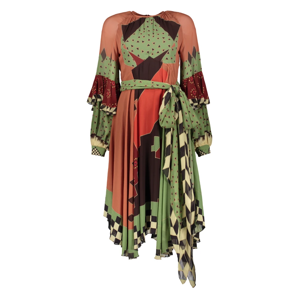 ETRO Zijden asymmetrische jurk met jacquardmotief Multicolor Dames