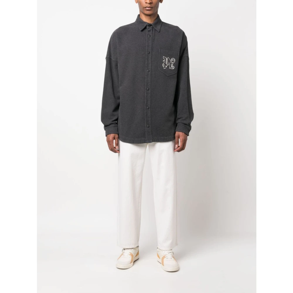 Palm Angels Grijze Katoenen Shirt met Logo Gray Heren