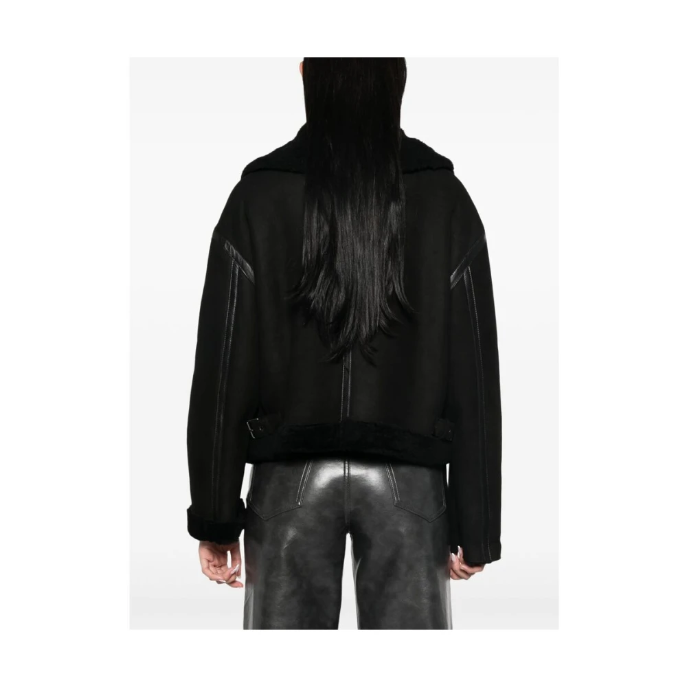 Salvatore Santoro Shearling Gesp-Kraag Leren Jas Black Dames