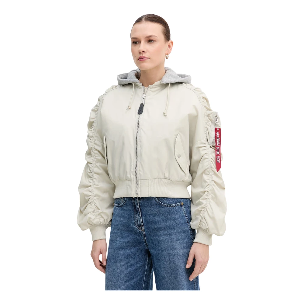 Alpha Industries Donna Grigio - Giacca Bomber Leggera Con Cappuccio Corta - Jackets - M