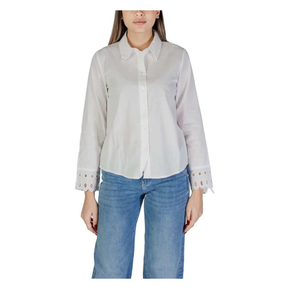 Jacqueline De Yong Women's White Shirts, Xs, Turtleneck Long Sleeve Cotton Shirt With Button Fastening