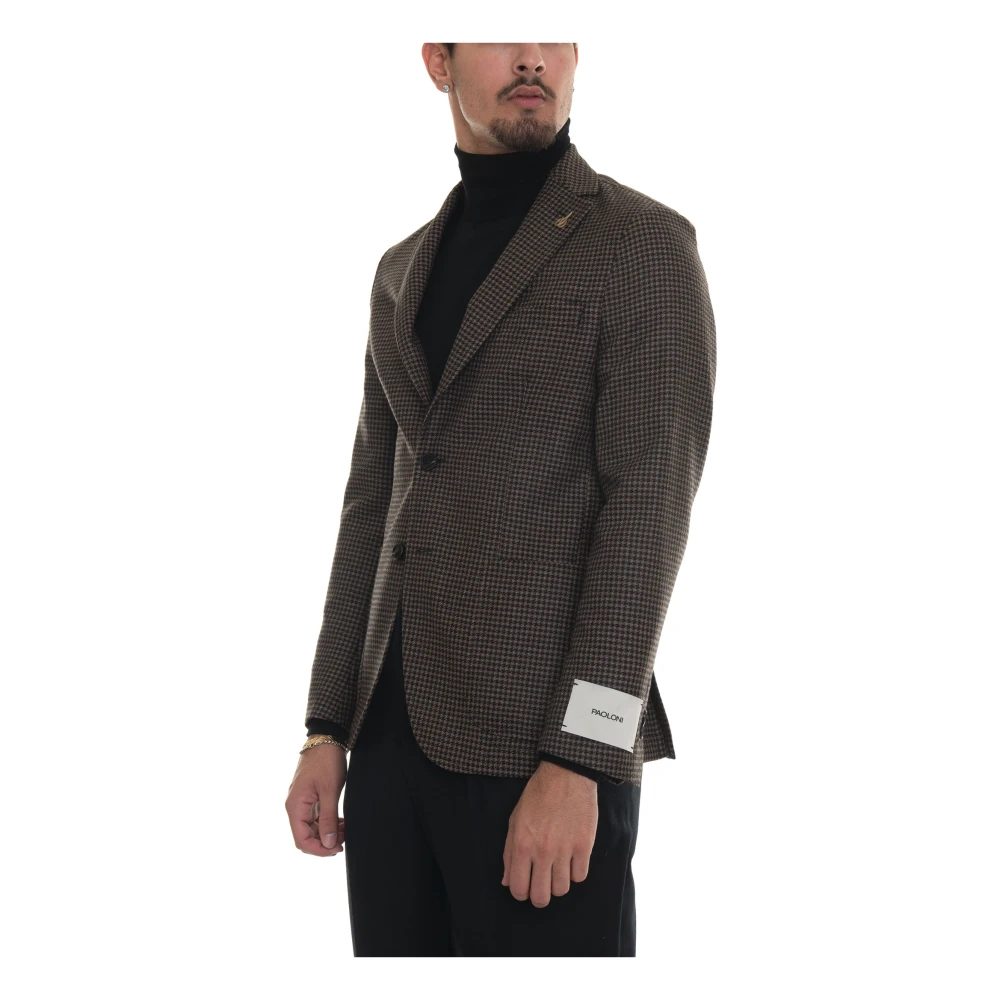Paoloni Houndstooth Slim Fit Wool Jacket Multicolor Heren
