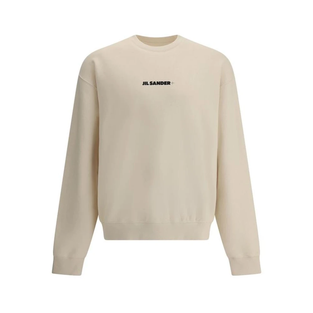 Jil Sander Minimalistisch Logo Sweatshirt met Geribbelde Details Beige Heren