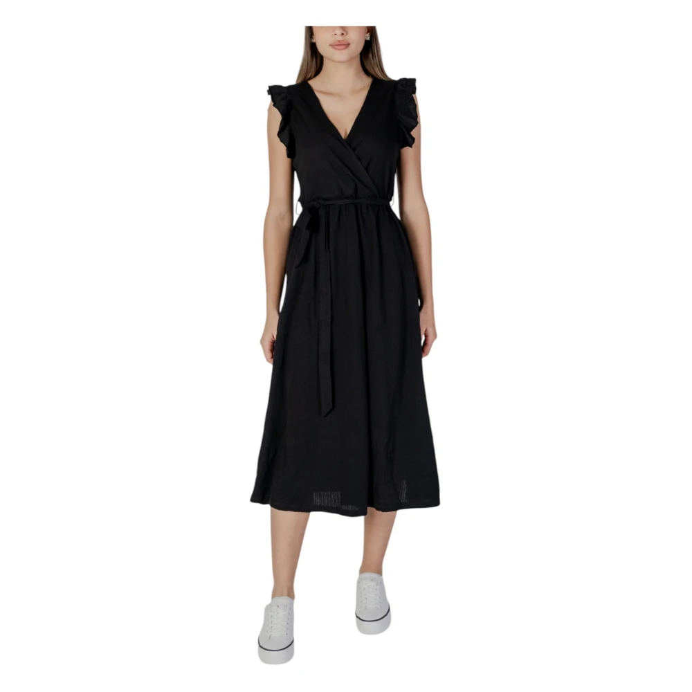 b.Young Zwart Vetersluiting V-Hals Jurk Black Dames