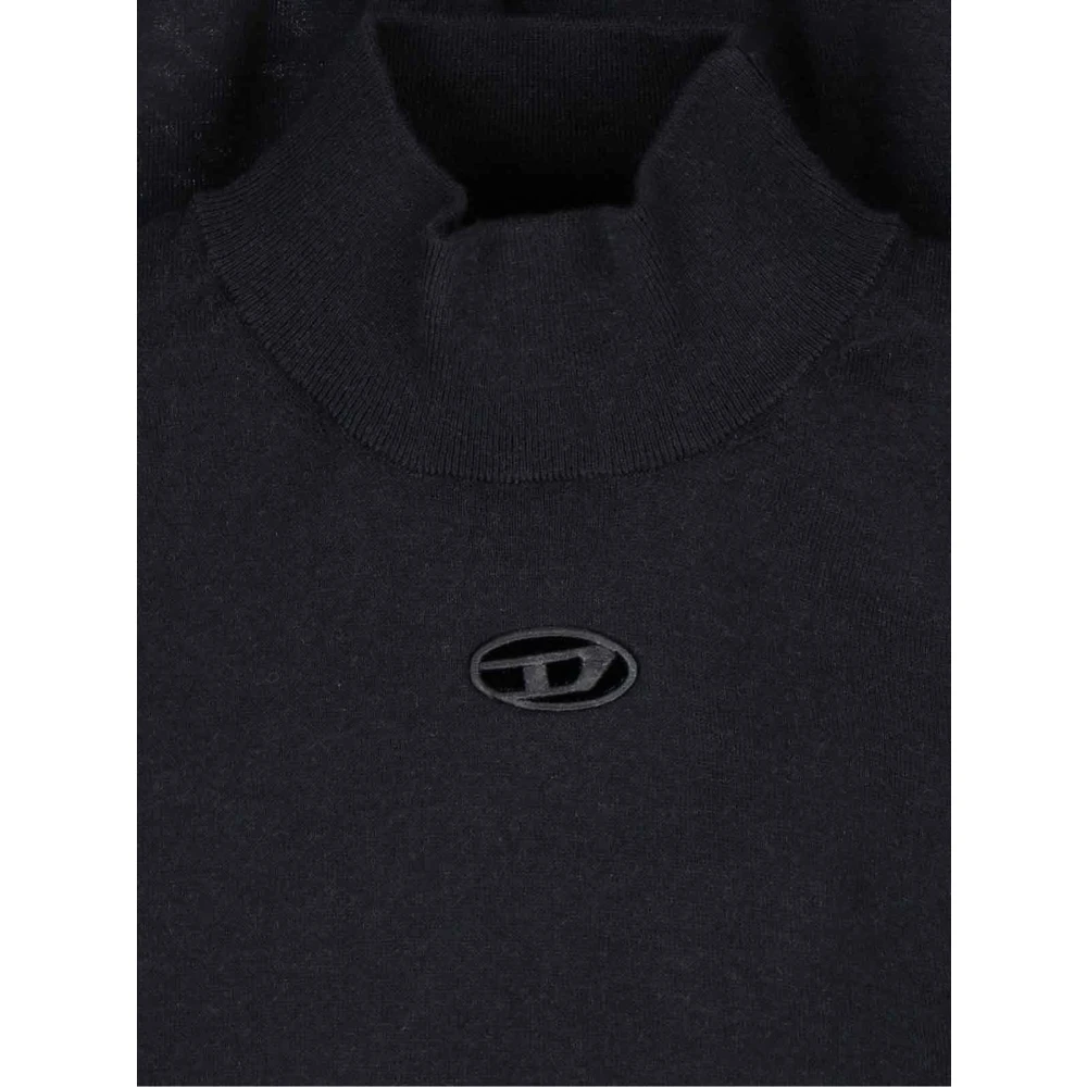 Diesel Zwarte wollen trui met logoborduursel Black Heren