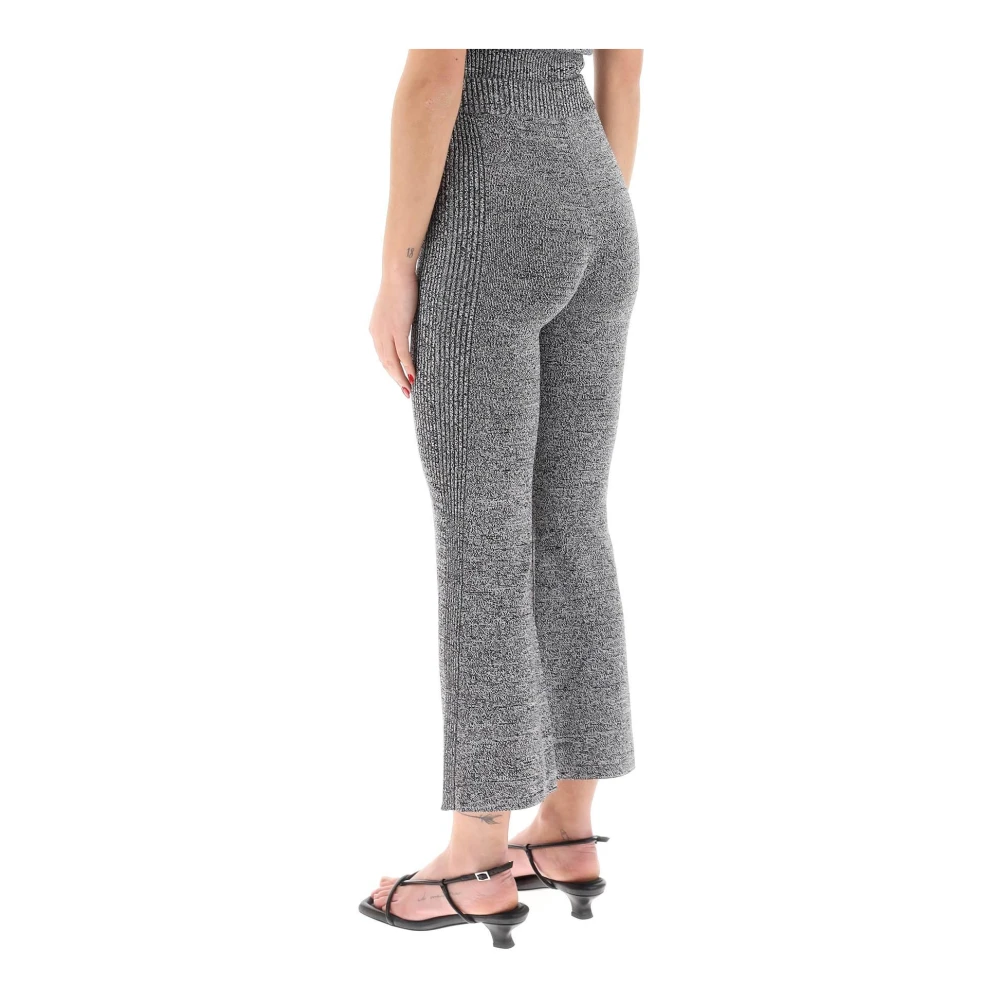 Ganni Gebreide broek met stretch en cropped lengte Gray Dames