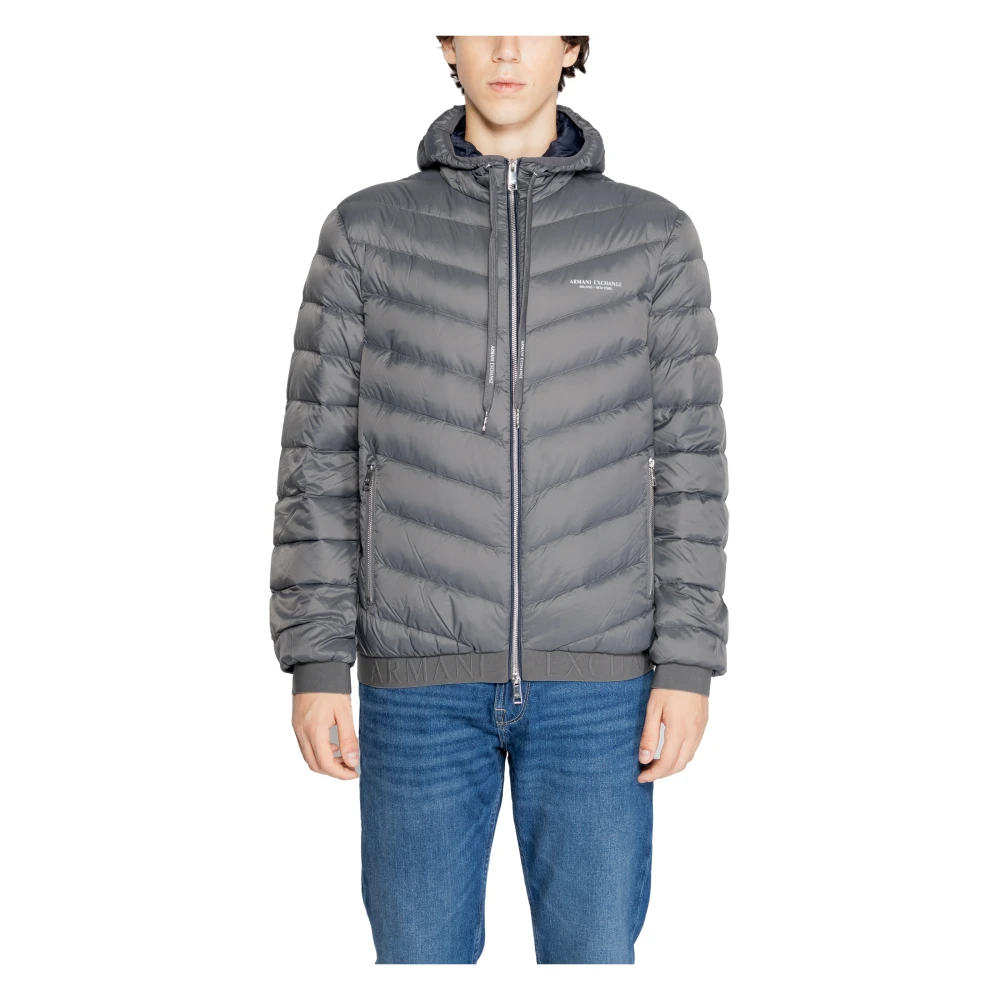 Armani Exchange Volledige Rits Donsjas met Capuchon Gray Heren