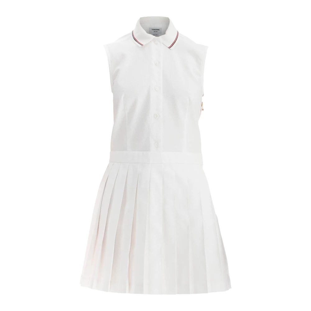 Thom Browne Elegant Vit Bomull Plisserad Klänning White, Dam