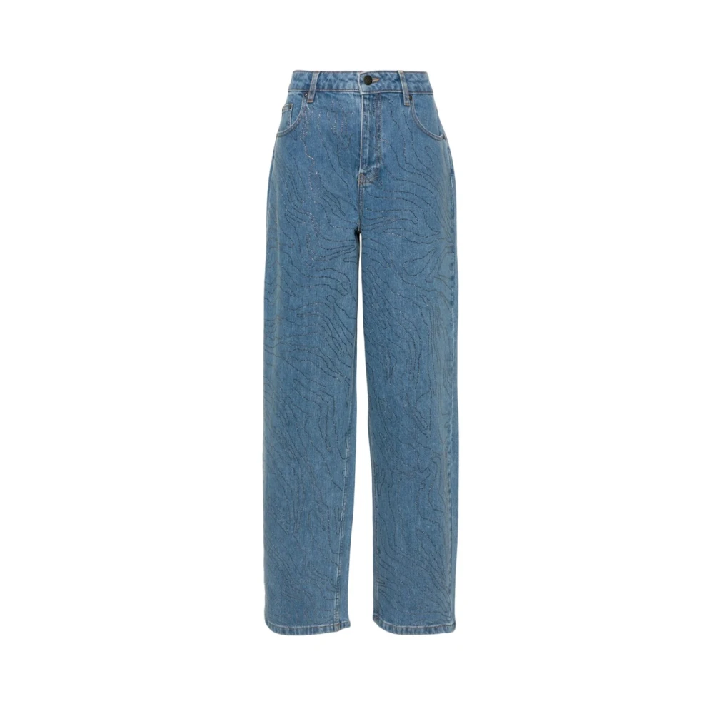 Rotate Birger Christensen Blue Loose Fit Jeans, Female, W28, Rhinestone Wide Led Jeans
