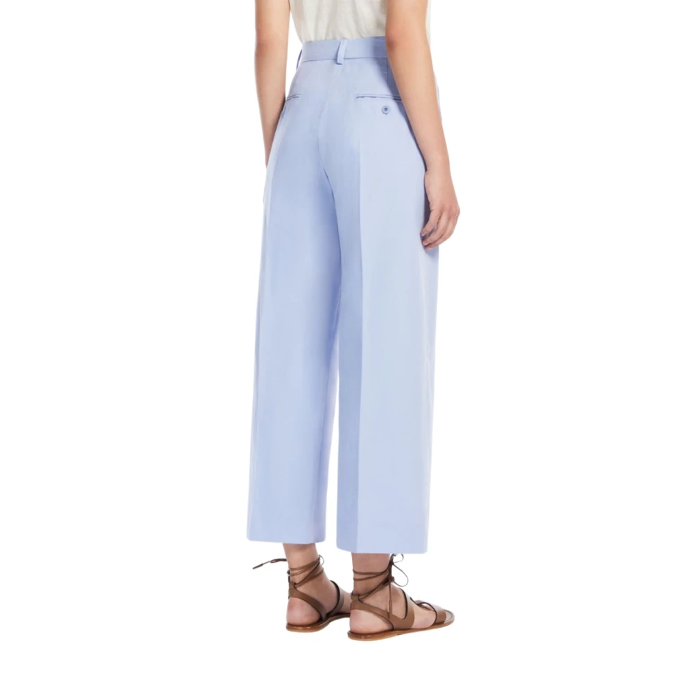 Max Mara Zircone Katoen en Linnen Enkellange Broek Blue Dames