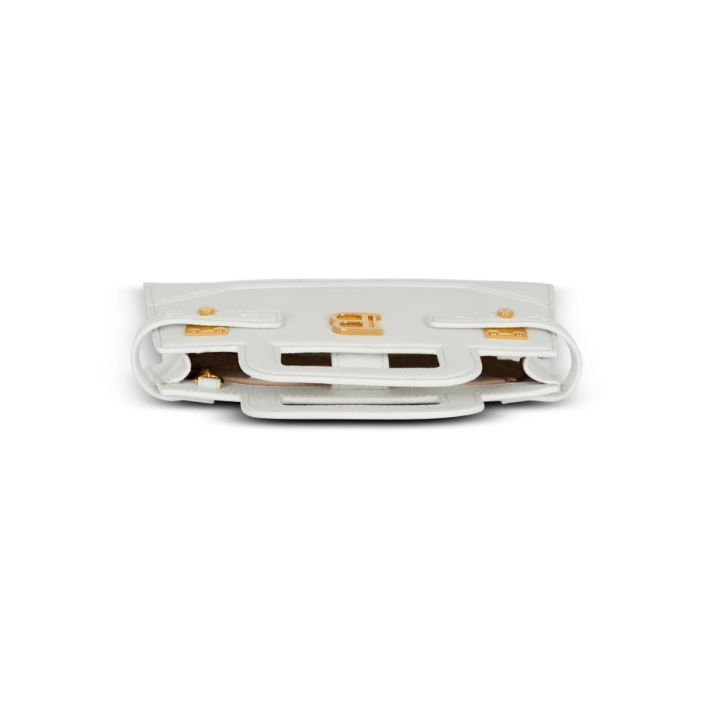 Balmain Kleine B-Buzz Top Handle tas in generfd leer White Dames