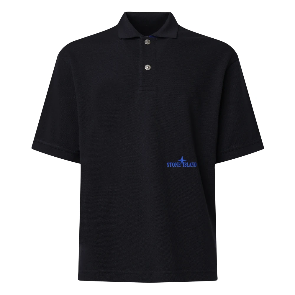 Stone Island Zwarte Katoenen Poloshirt met Logo Black Heren