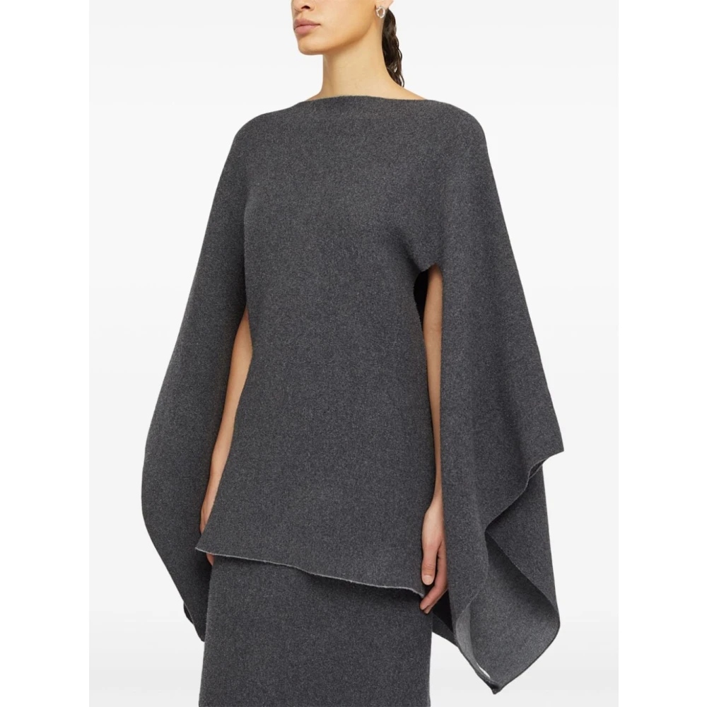 Jil Sander Grijze Wol-Kasjmier Cape Jas Gray Dames