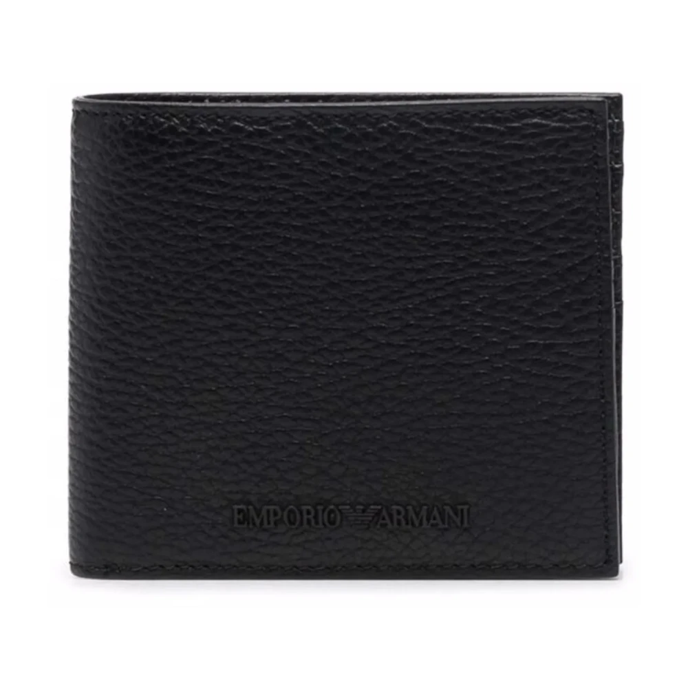 Emporio Armani Gestructureerde leren portemonnee met ontwerperscode Black Heren