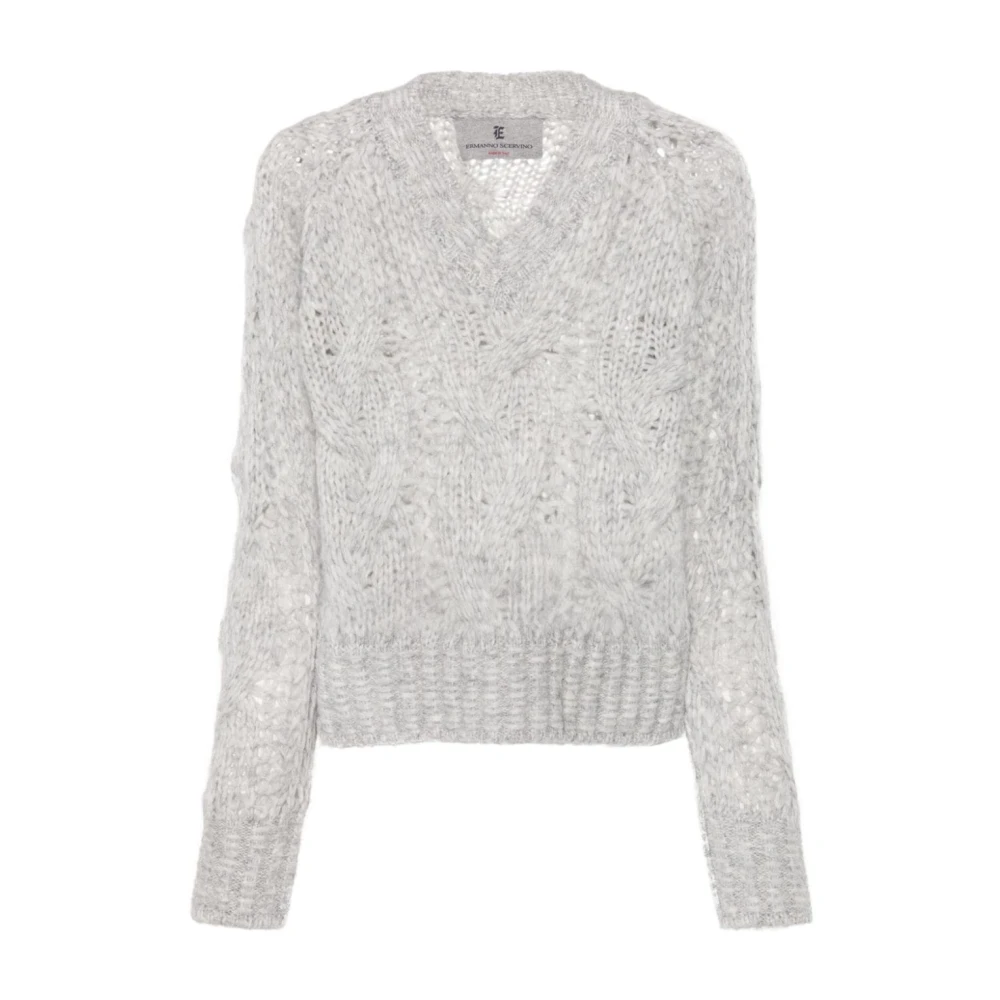 Ermanno Scervino Chunky Cable Gebreide V-Hals Sweater White Dames