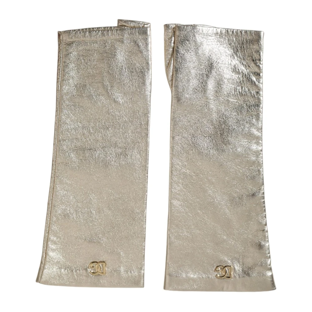 Dolce & Gabbana Zilveren Logo Fingerloze Handschoenen Gray Dames