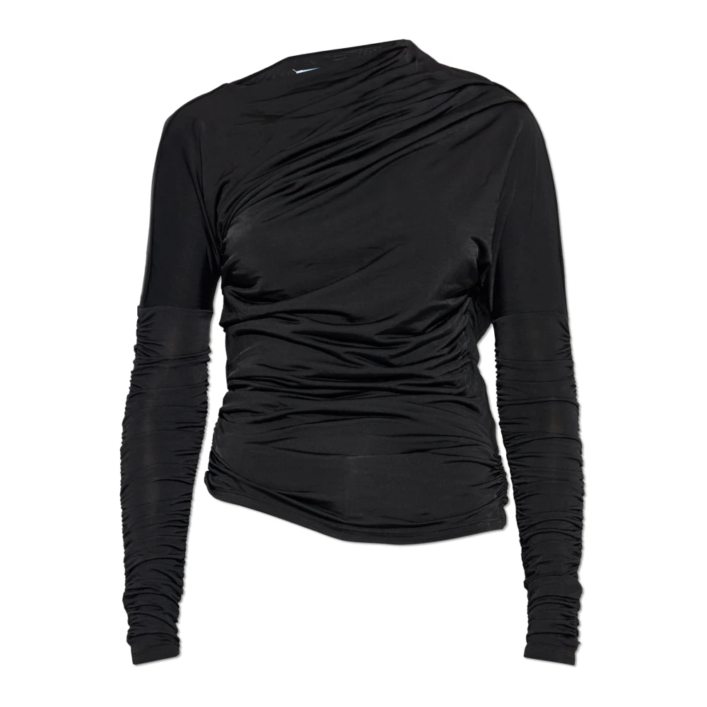 Ganni Damen Schwarz Draped Top