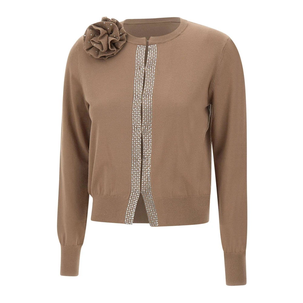 Kaos Koffiebruine Vest met Bloemdetail Brown Dames