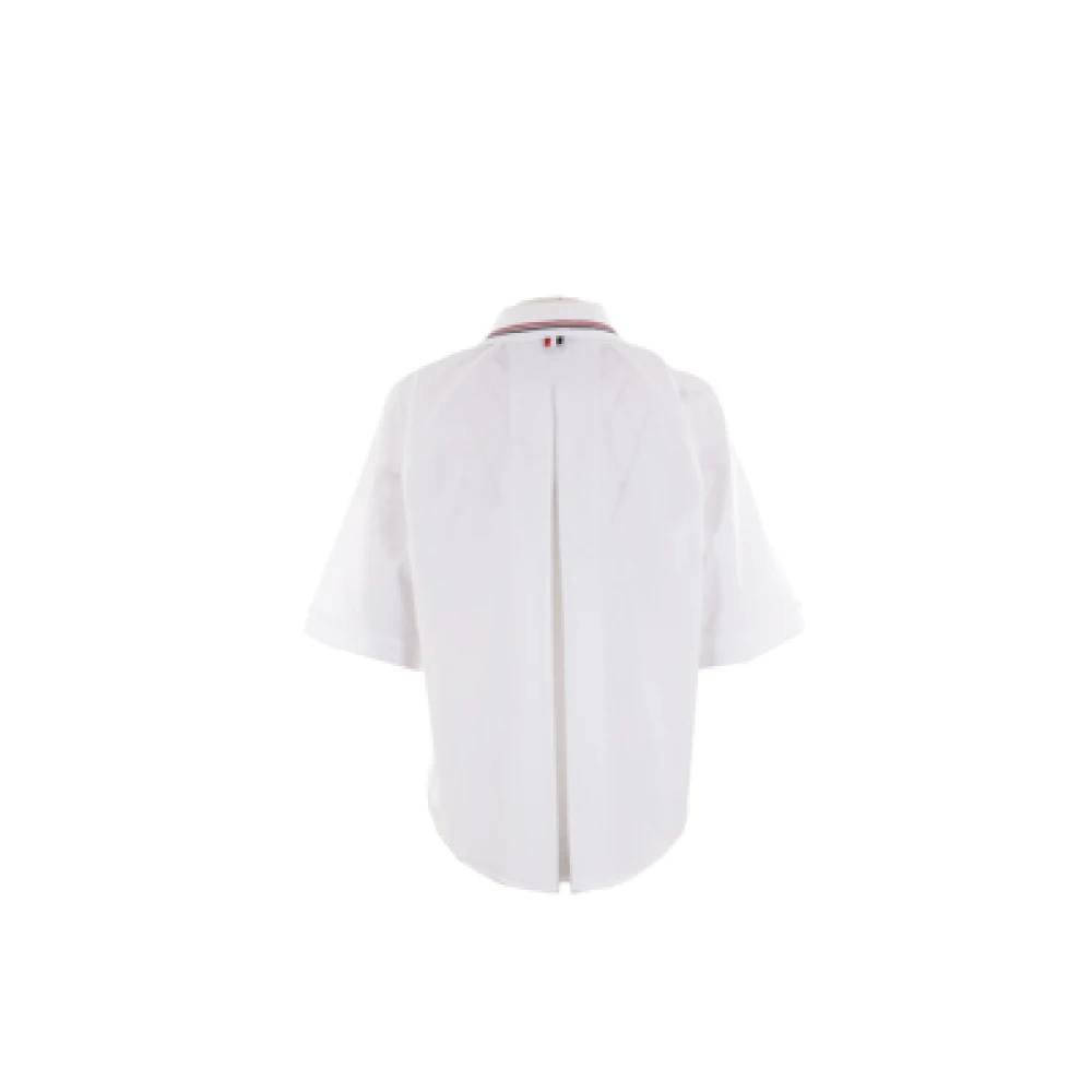 Thom Browne Witte Katoenen Poplin Overhemd met Polokraag en Gestreept Detail White Dames