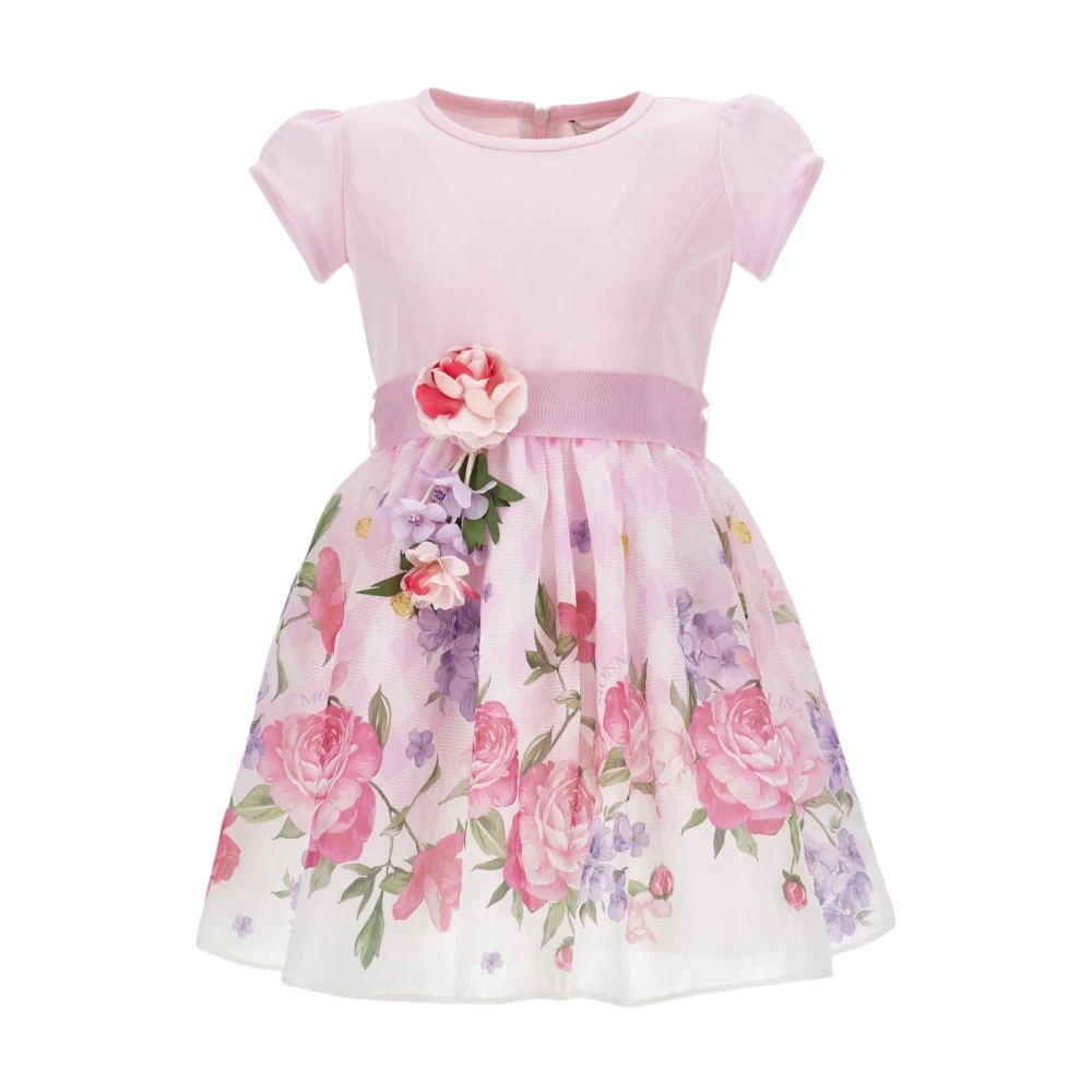 Monnalisa Unisex Kids Pink Kids Occasion Wear, 8 Y, Floral-Appliqué Dress