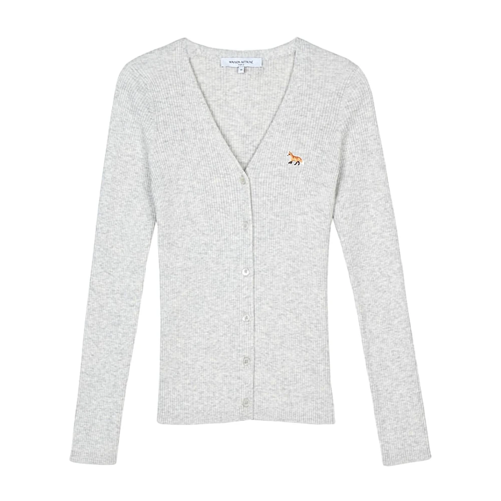 Maison Kitsuné Women's Gray Fox Patch Ribbed Cardigan