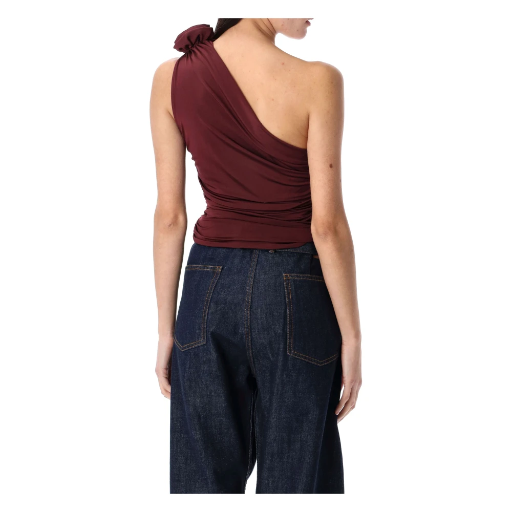 Magda Butrym Bordeaux One-Shoulder Top met 3D Roos Detail Red Dames