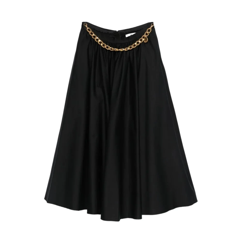 Elisabetta Franchi Black Stretch Cotton Skirt With Jewel Detail - Female - Midi Skirts - M - Skirts