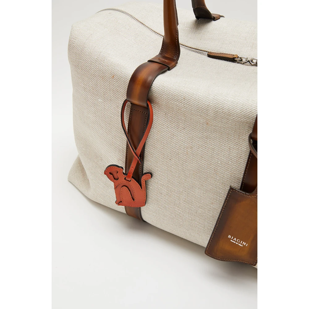 Biagini Canvas Weekendtas met Handgeschilderde Leren Accenten Brown Heren