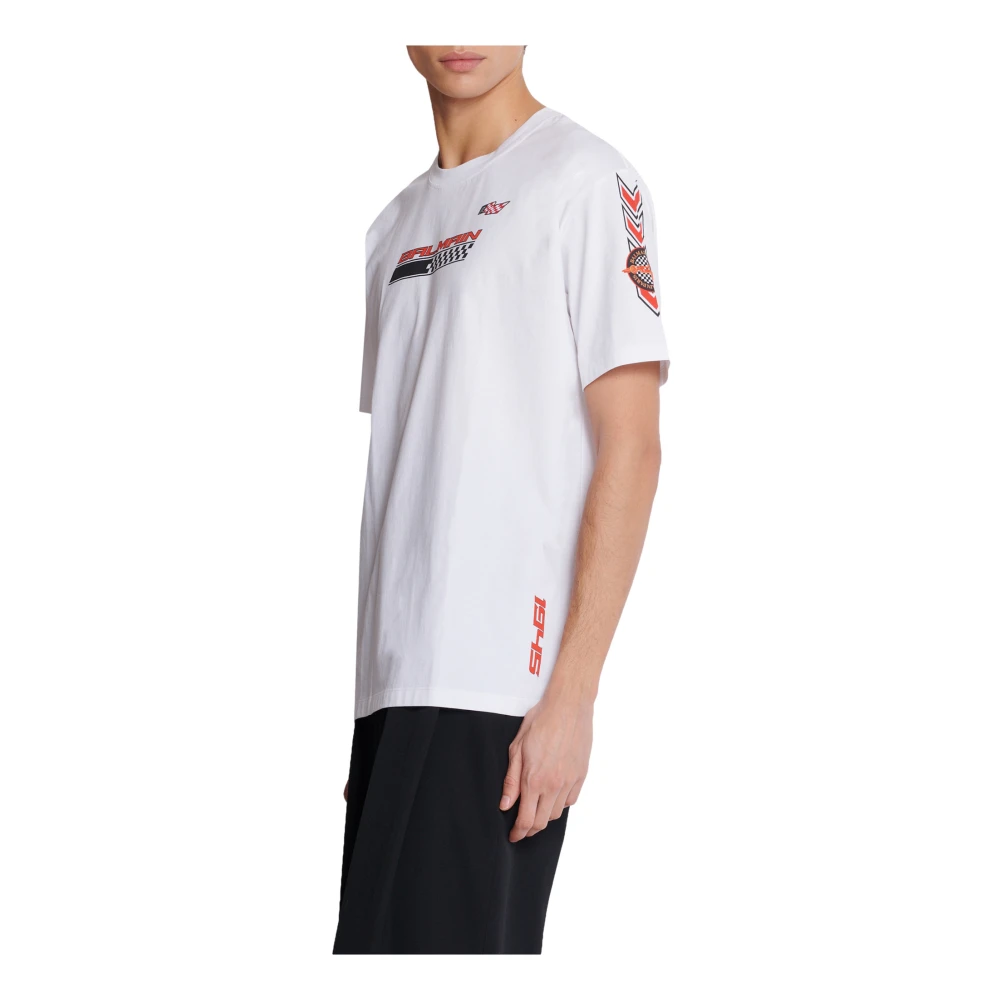 Balmain T-shirt met Racing print White Heren