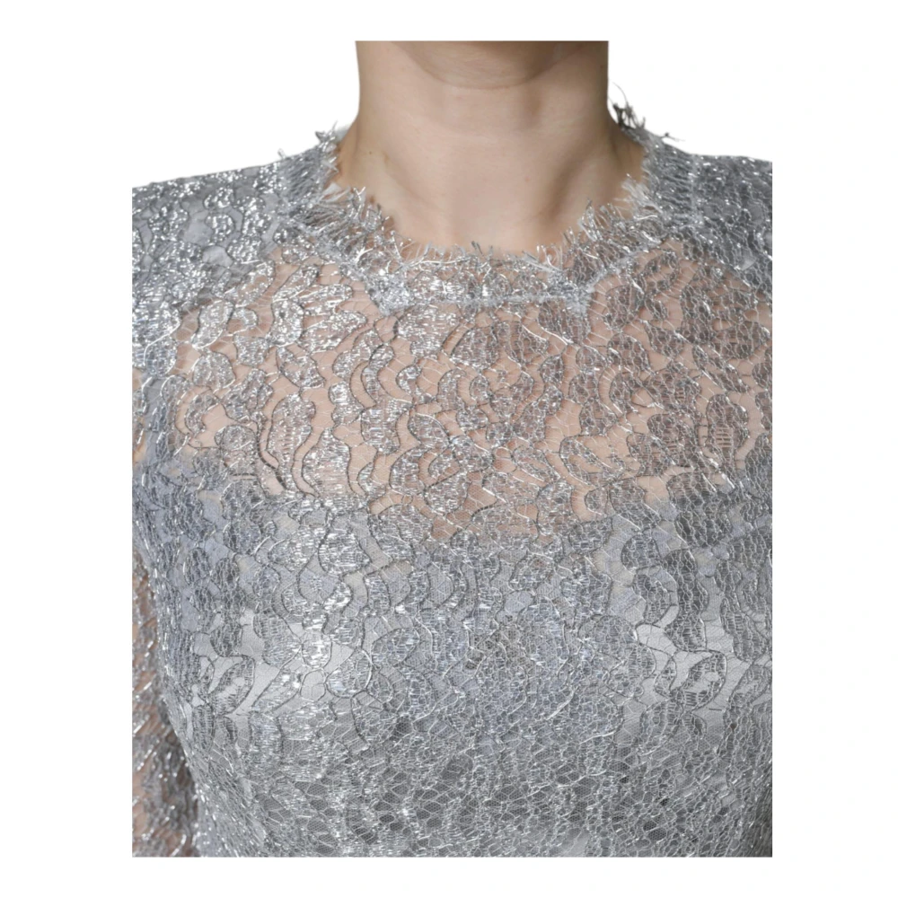 Dolce & Gabbana Zilveren Bloemenkant Sheath Midi Jurk Gray Dames