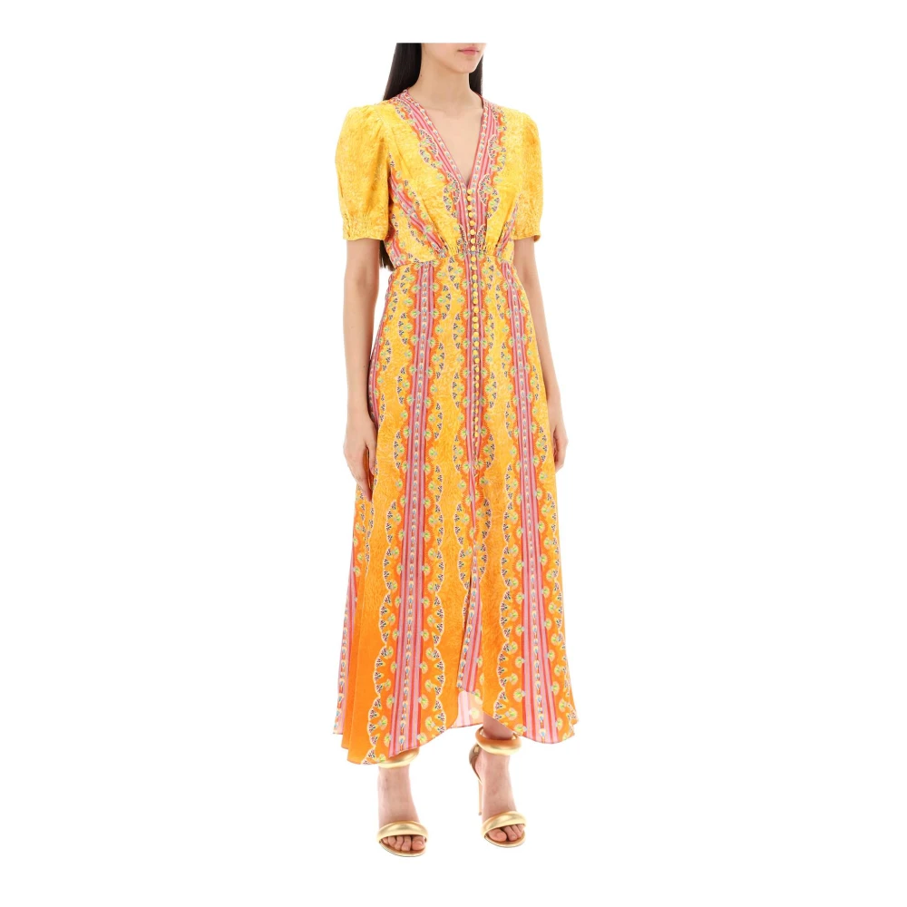 Saloni Geometrische Bloemen Zijden Jurk met V-Hals Multicolor Dames