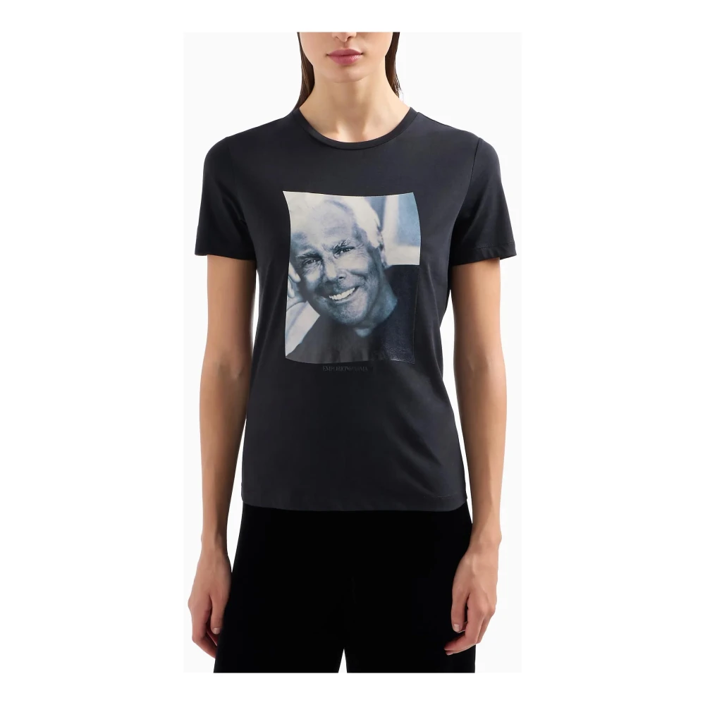 Emporio Armani Zwart T-shirt met digitale print Black Dames