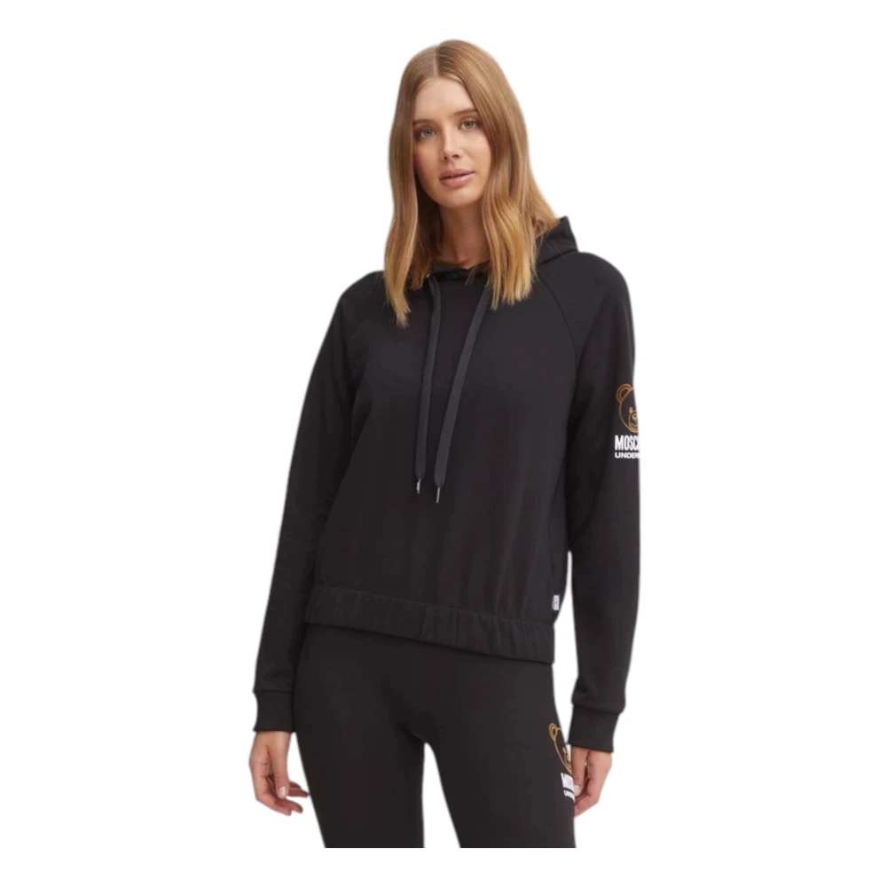 Moschino Zwarte katoenen hoodie met geribbelde manchetten Black Dames