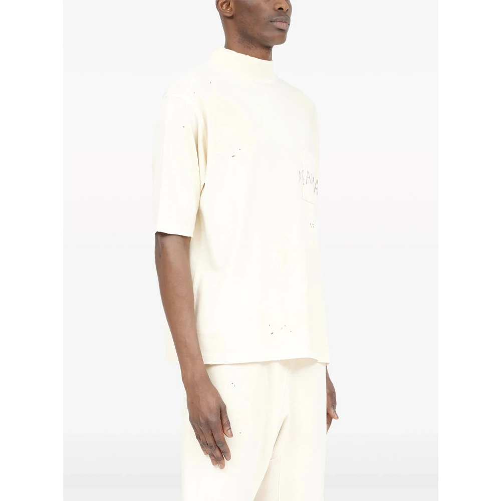 Maison Margiela Handgeschreven Katoenen T-shirt met Verfvlek Effect White Heren