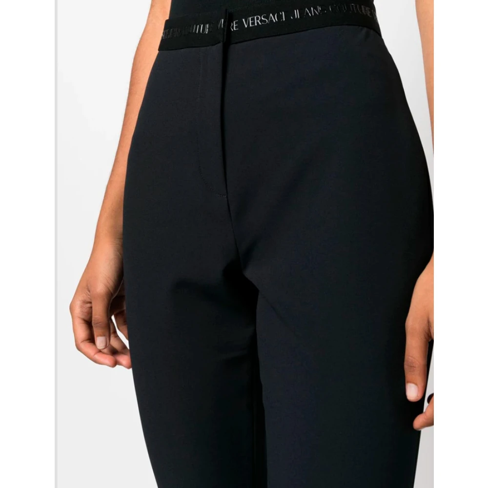 Versace Jeans Couture Hoge Taille Uitlopende Zwarte Broek Black Dames