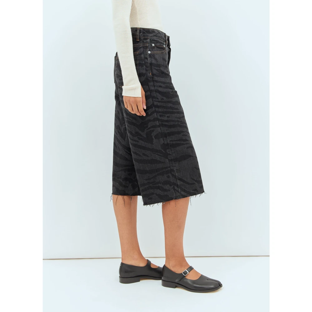 Ganni Animal Print Denim Shorts Black Dames