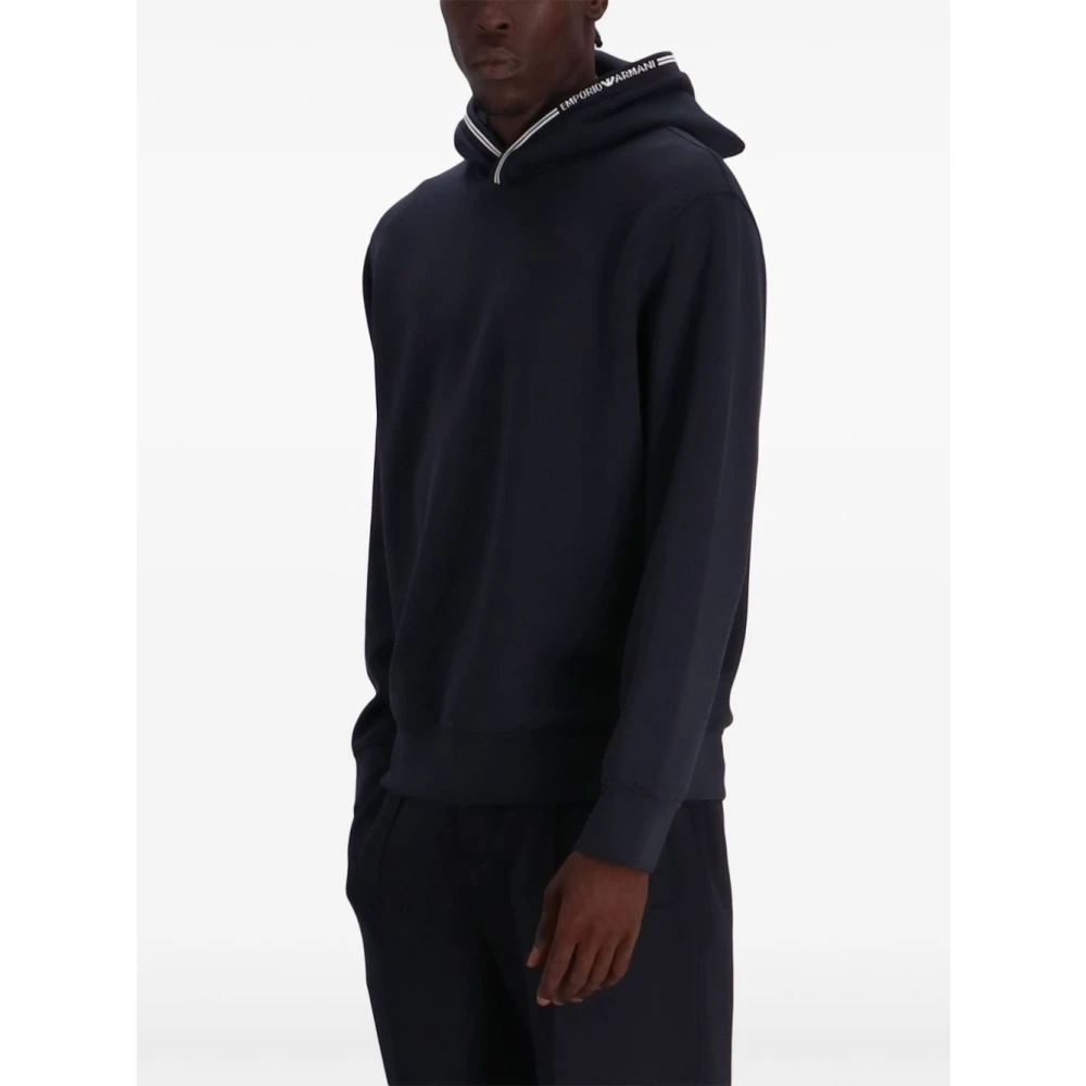 Emporio Armani Blauwe trui met capuchon en strepen Blue Heren