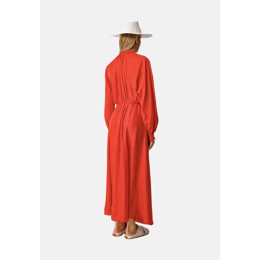 Forte Zijden lange jurk met Vhals elastische taille en split aan de voorkant Red Dames